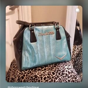 Teal Glitter Dome Satchel - Black Trim
